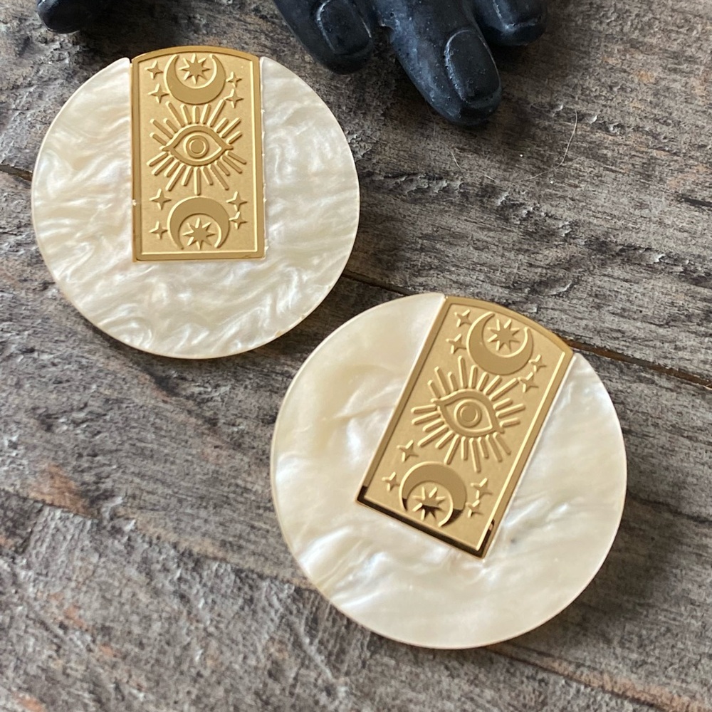 NEW Gold Celestial Disk Statement Earrings - Picture 3 of 7
